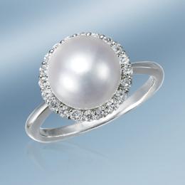 【2002-014】プラチナ「花珠」大玉9.5mm以上　和珠本真珠デザインリング