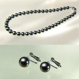 南洋タヒチ産大玉8～10mm「オーロララグーン」黒蝶真珠ネックレス&9mmイヤリング