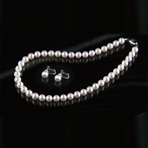 照り巻最高花珠真珠ネックレス8.5mm－9mmSVイヤリング又はピアス＆鑑別付